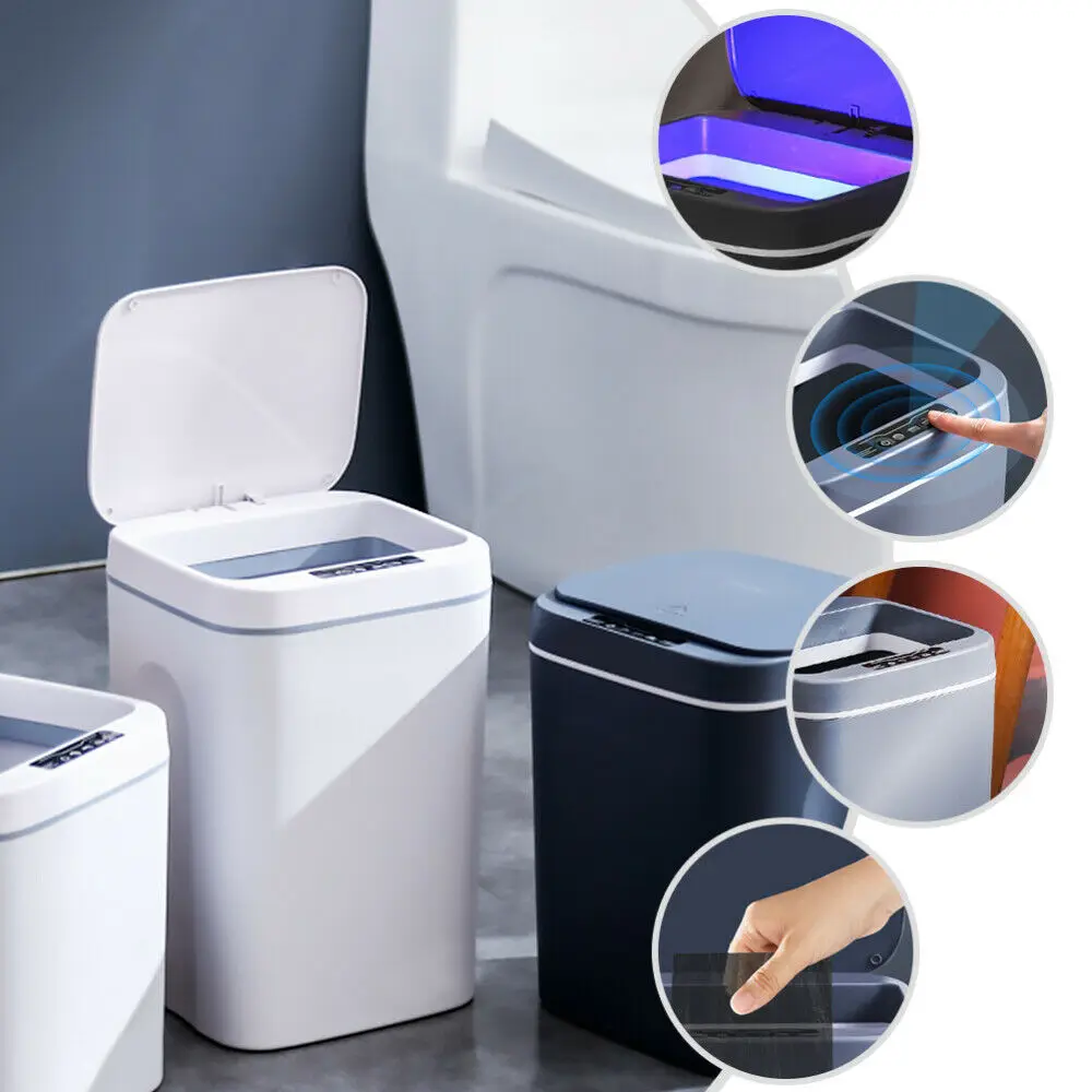 16L Household USB Charging Smart Toilet Trash Bin Automatic Induction Touchless Dustbin Car Kitchen Can Home Garbage Bins | Дом и сад