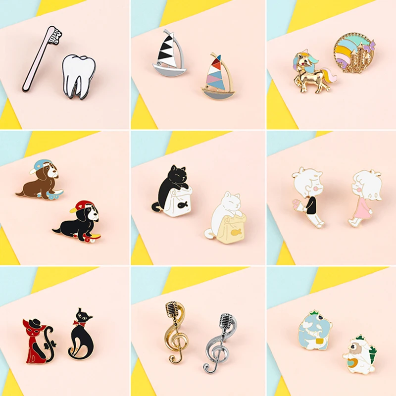 Модная брошь 2 шт./компл. эмалированная булавка с изображением животных кошек
