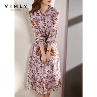 vimly sweet cake dress for women slim waist long sleeve midi dresses 2021 autumn chiffon vintage floral vestido female f8691