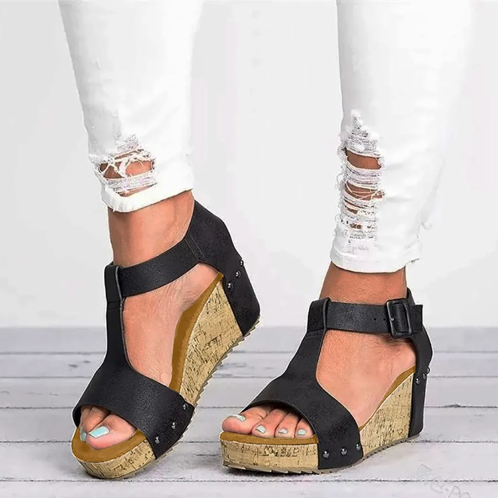 Сандалии SAGACE женские с открытым носком дышащие босоножки на танкетке платформе