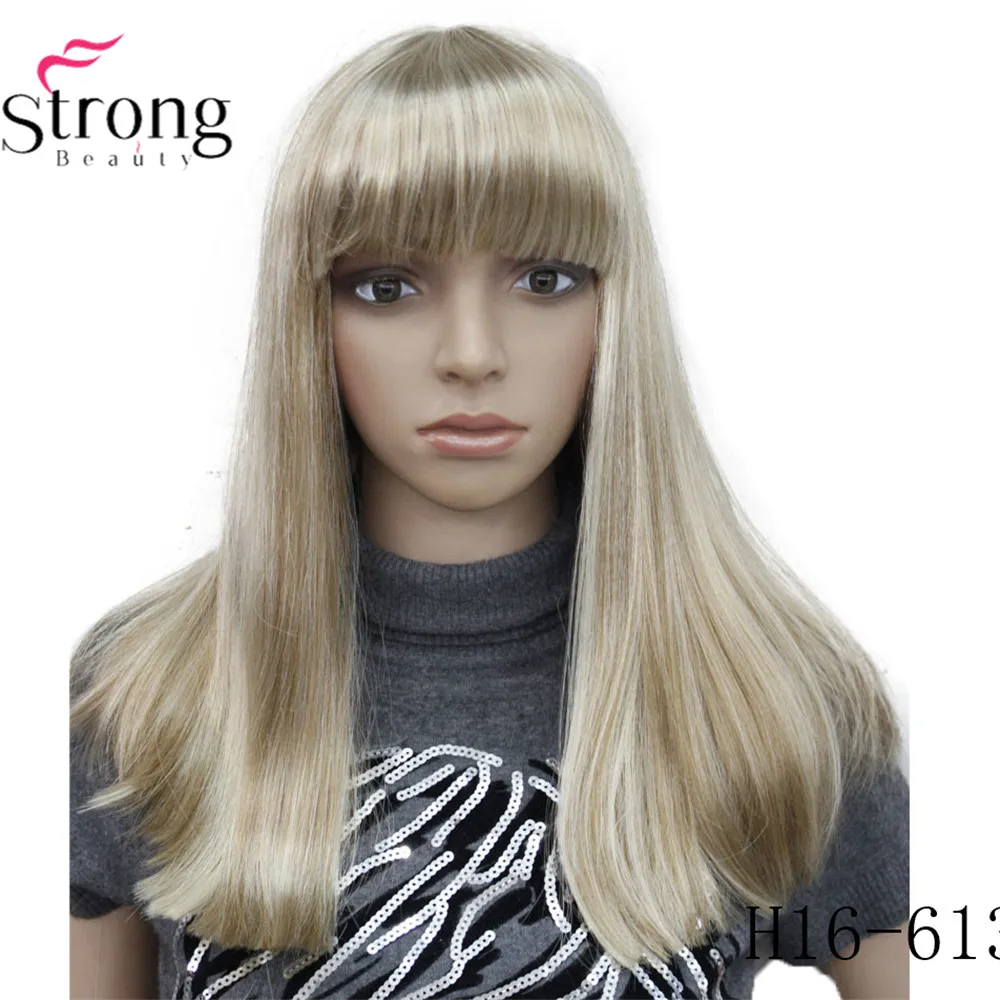 StrongBeauty Женские синтетические парики волосы черный/Блонд длинные прямые аккуратная челка стиль Natura парик волосы