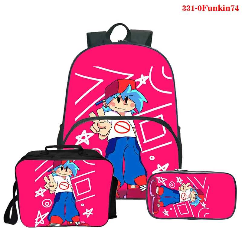 

3pcs/set School Bags for Kids Friday Night Funkin Print School Backpack Girls Children 3D Shoulder Bag Bookbag Student Lunch Bag
