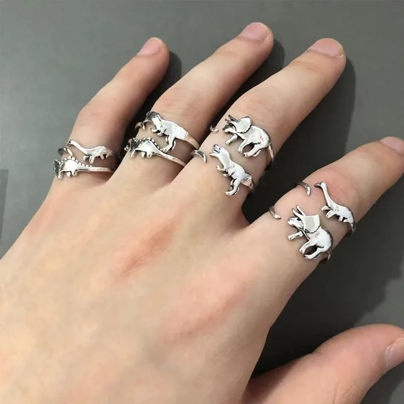 

Silver Color Women Lady Jewelry Dinosaur Charm Ring Opening Size Gift Girls Lady Accessories Gift Dropshipping In Stock 4 Styles