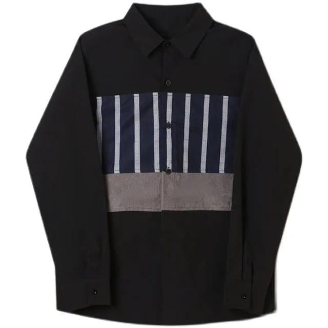 

Individual character stripe splicing collision color corduroy shirt male loose Han edition fashionable handsome shirt