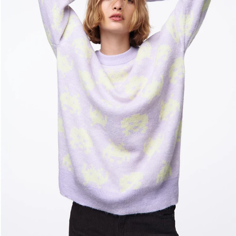 Новинка зимняя женская одежда комбинированный жаккардовый вязаный свитер Space