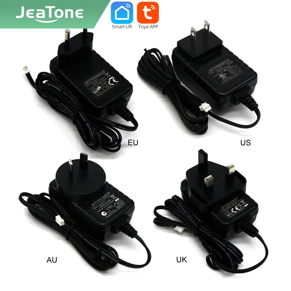 

JeaTone Tuya smart DC 12V 1A Intercom monitor power supply adapter 2 pin Plug, UK,US,EU,AU P system