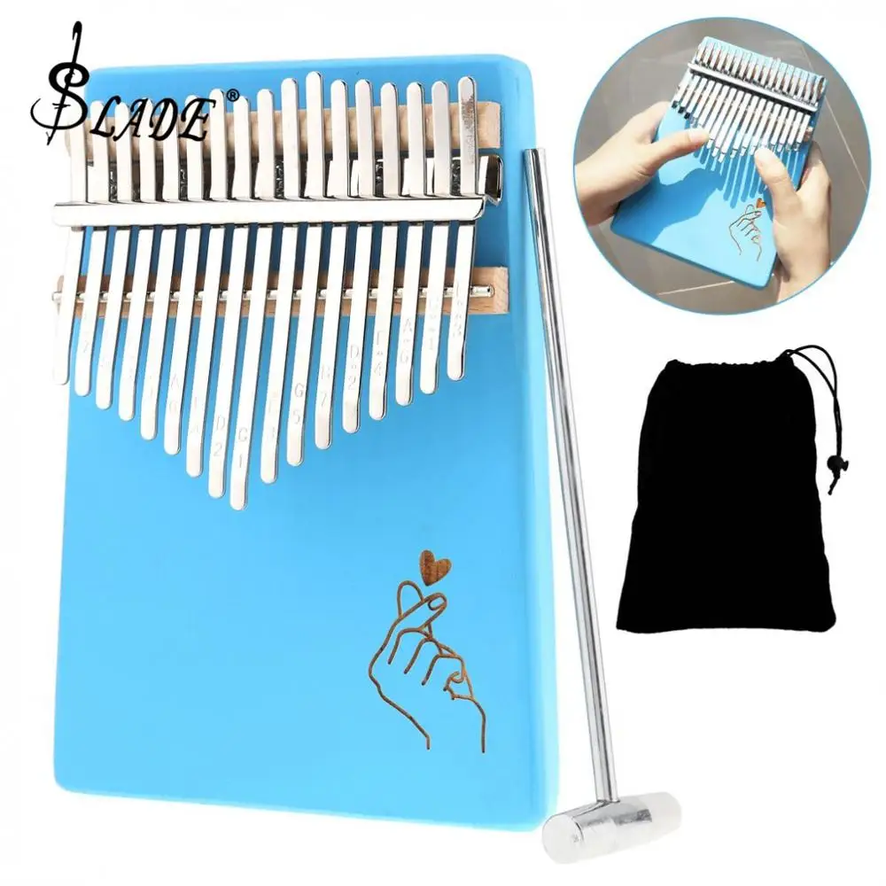 Практичное пианино с 17 клавишами калимба синим узором в виде сердца однотонная