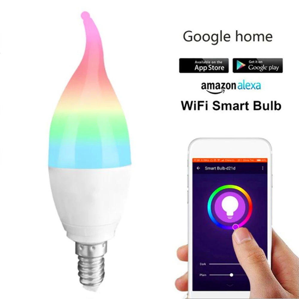 Wifi умная лампа Светодиодная умный дом E14/E27 RGB поддержка Alexa Google IFTTT динамик