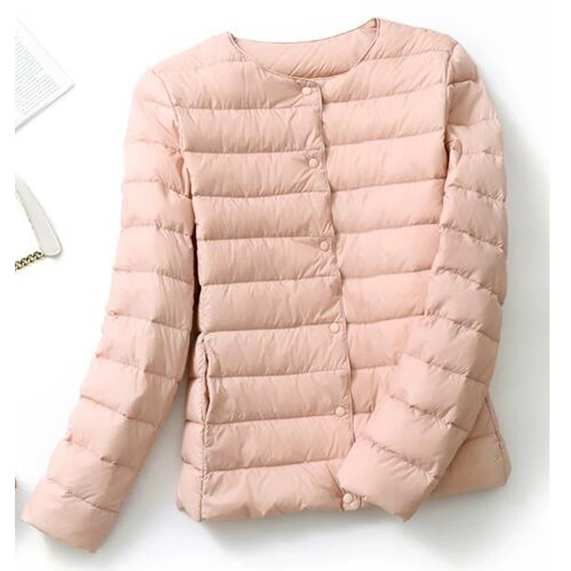 

Новинка 2021, зимнее женское пуховое пальто, сверхлегкая куртка на утином пуху без воротника, портативные женские парки с подкладкой, пуховое ...