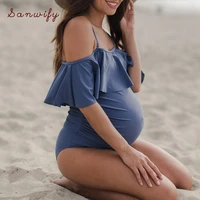 women swim suit summer maternity solid flounce bikinis off shoulder piece halter large size swimsuit pregnant pregnant