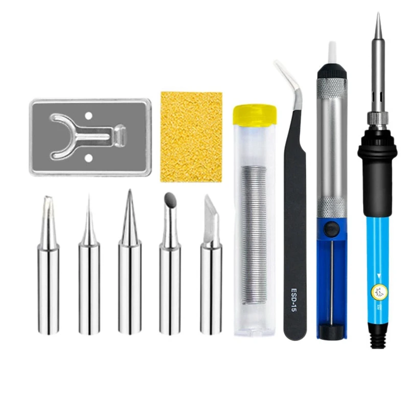 

12 Pieces Soldering Iron Kit - 60W Temperature Adjustable Electric Solder Iron Welding Set with EU Plug