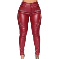 plus size women sexy faux leather stretch skinny pants mid rise solid color leggings fake zipper detail tight trousers s 5xl