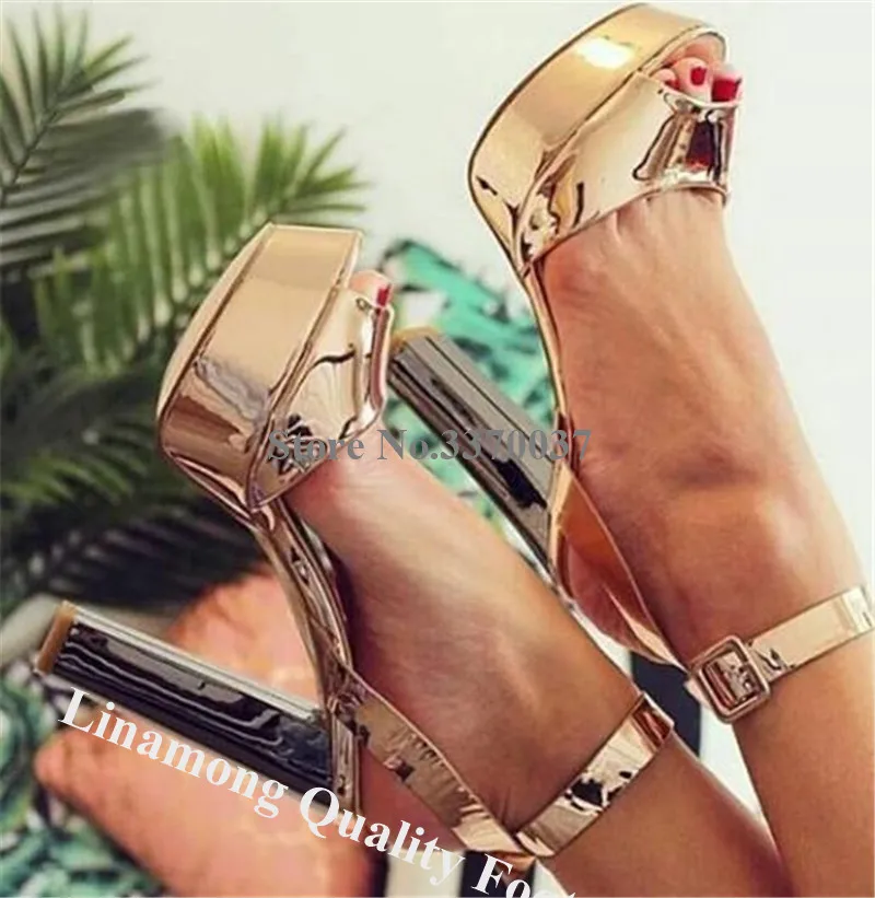 Linone лакированная кожа с открытым носком на высокой платформе массивном каблуке в