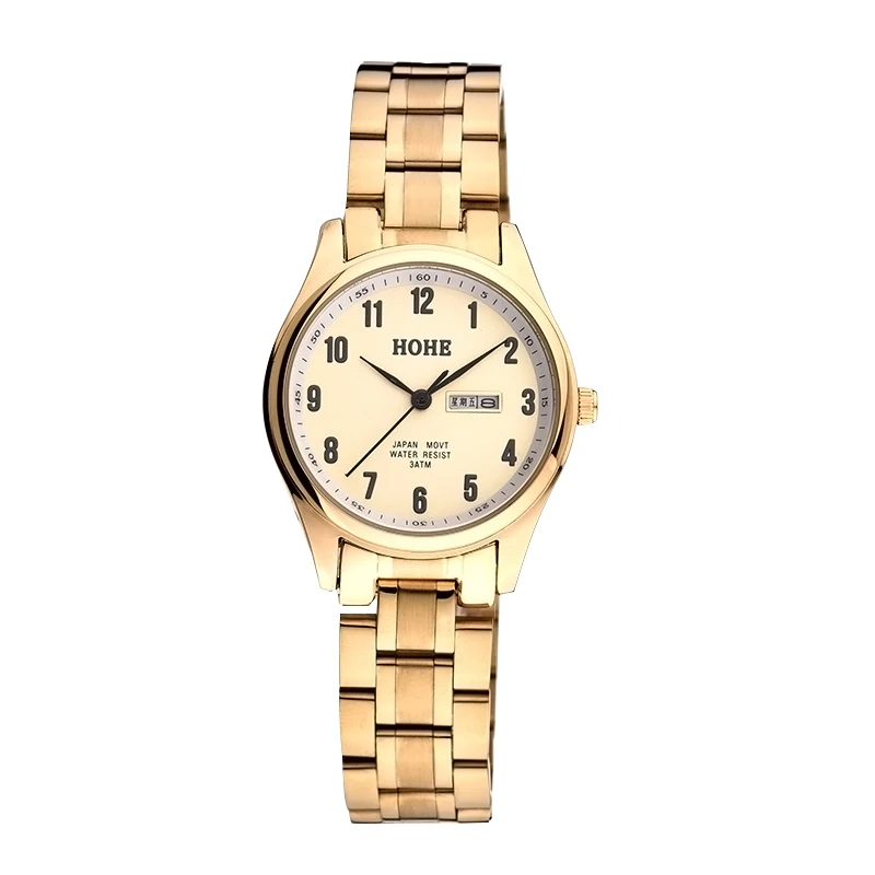 Women's double calendar waterproof digital quartz watch non mechanical watch simple retro women's gold men couple Watch