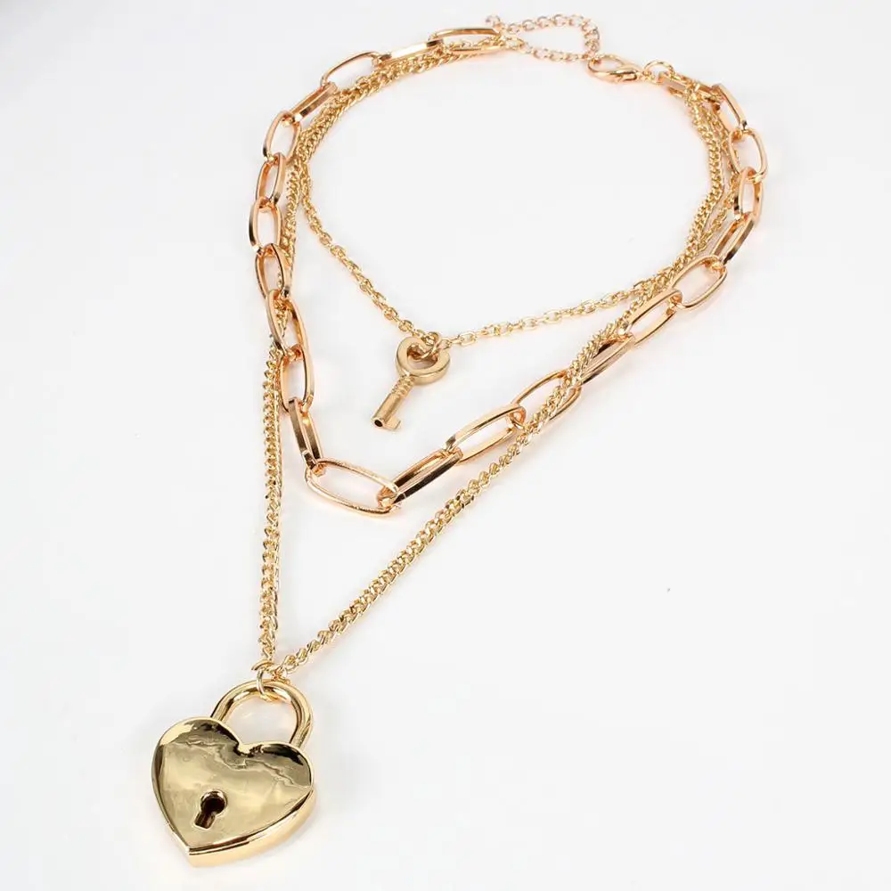 Мульти Слои ключ блокировки для влюбленных подвеска Чокер ожерелье в стиле панк