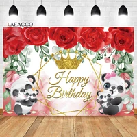 laeacco cute panda birthday background pink gradient floral crown kids baby shower portrait customized photography background