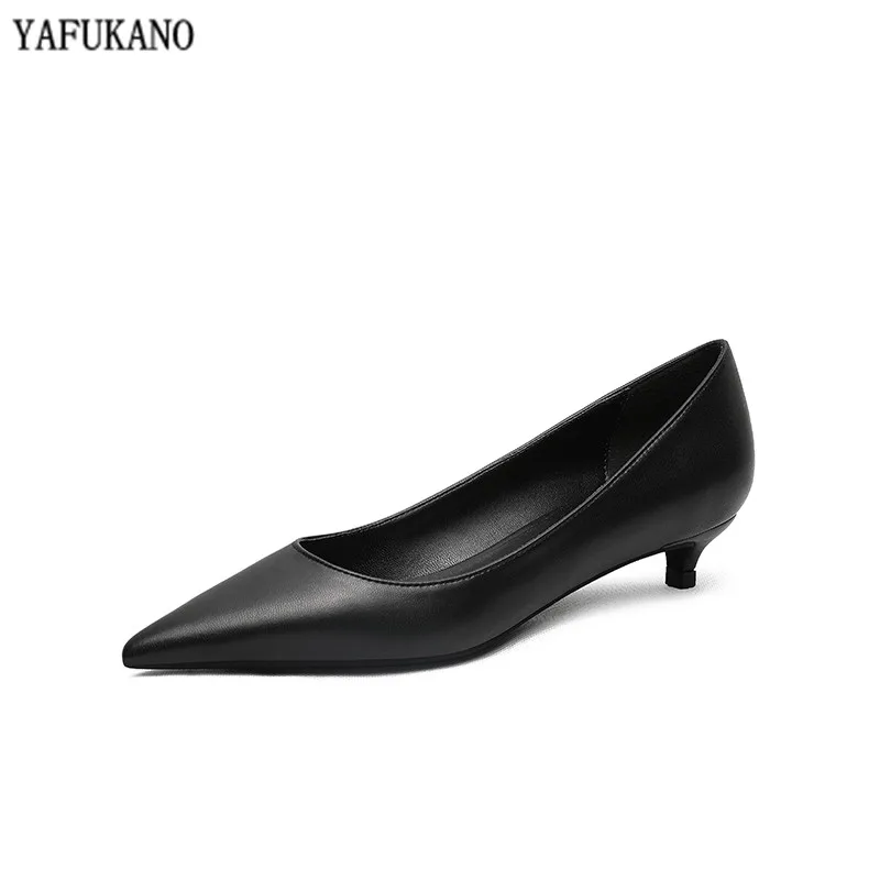 

Classic Women Pumps 3cm 5cm Mid Low Heels Black Office Lady Shoe Genuine Leather high heels Sexy Pointed Toe Wedding Party Shoe