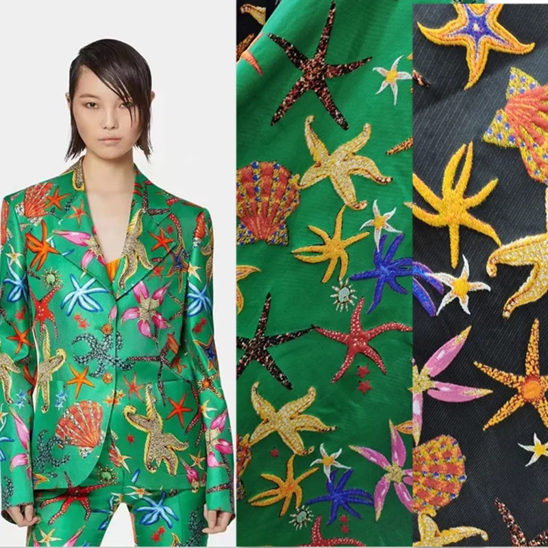 

European brand starfish jacquard fabric autumn and winter jacket coat high-end custom clothing sewing fabric