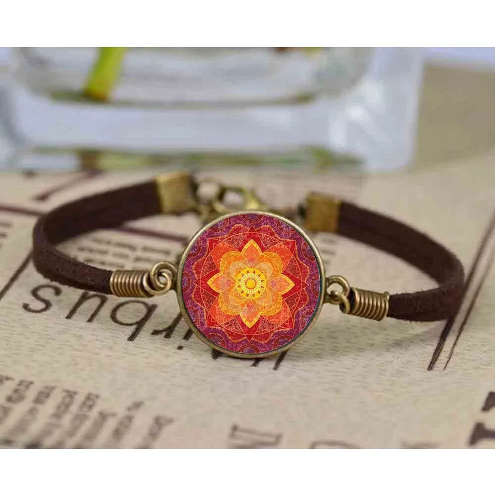 

bloom mandala flower bracelet henna yoga glass bracelet India style handmade jewelry buddhism zen bracelet