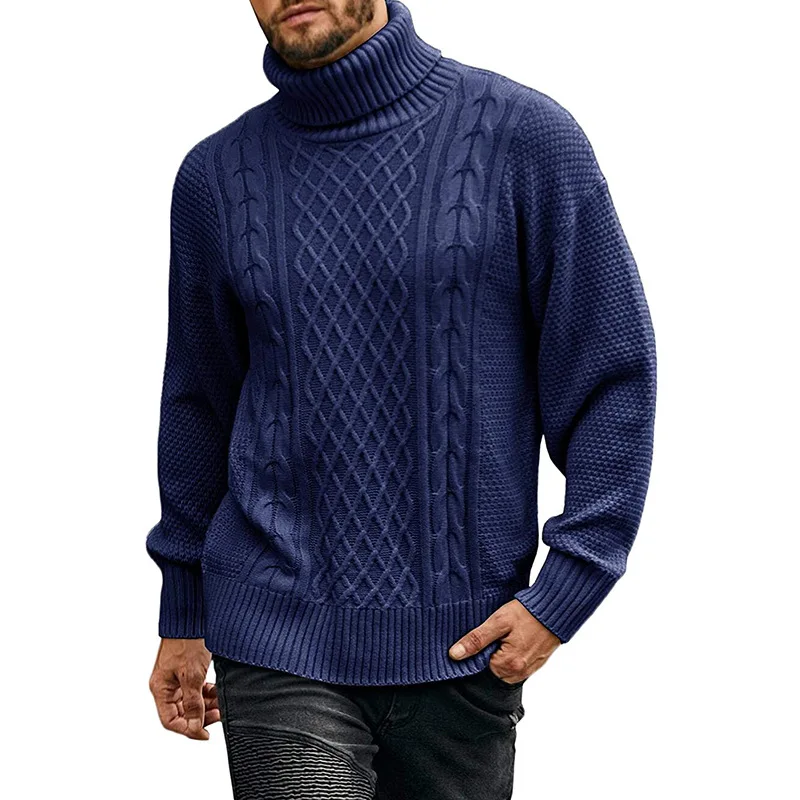 2021 European and American autumn and winter new high neck sweater men's solid color long sleeve Knitted Top
