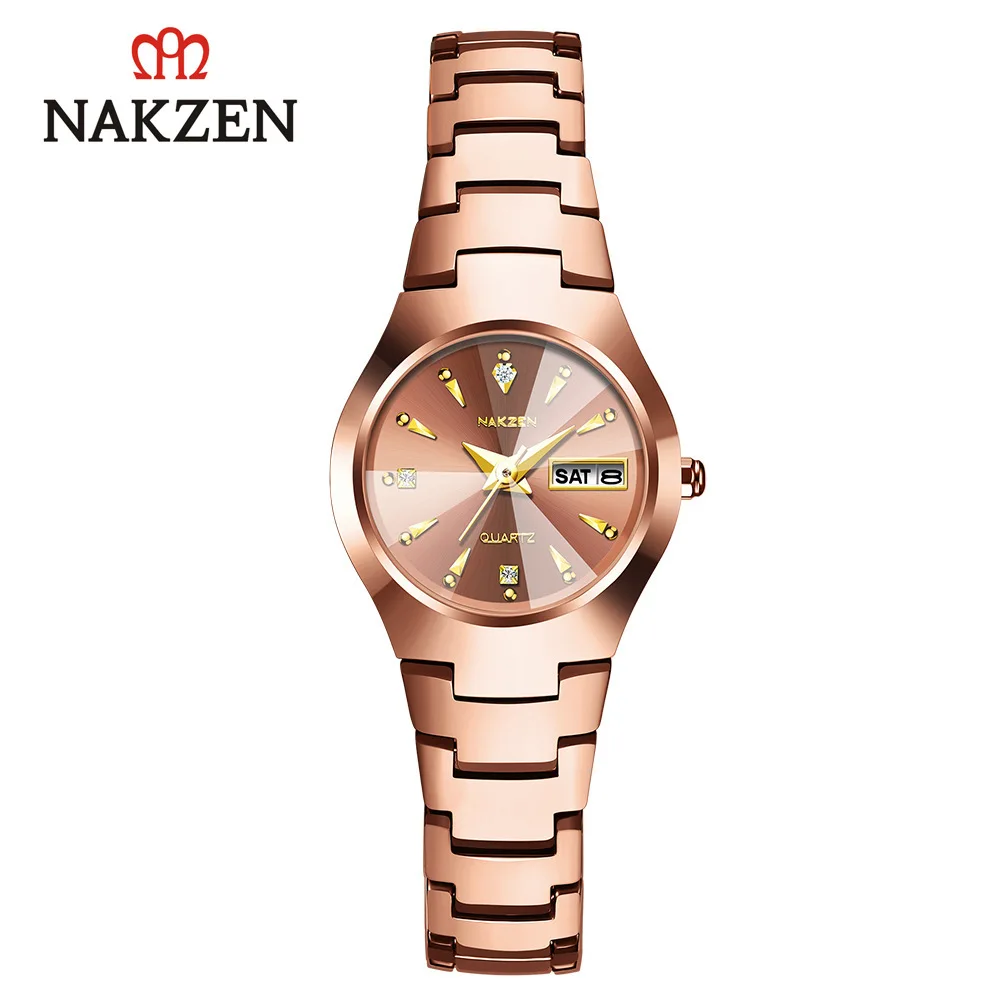 

Оригинальные японские наручные часы, женские, вольфрамовые, кварцевые, деловые, двойные, из розового золота часы календарь пробы