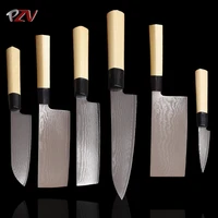 pzv kitchen knives set damascus steel vg10 chef knife cleaver paring bread kitchen knife pocket knife 1 6pcs set abs handle