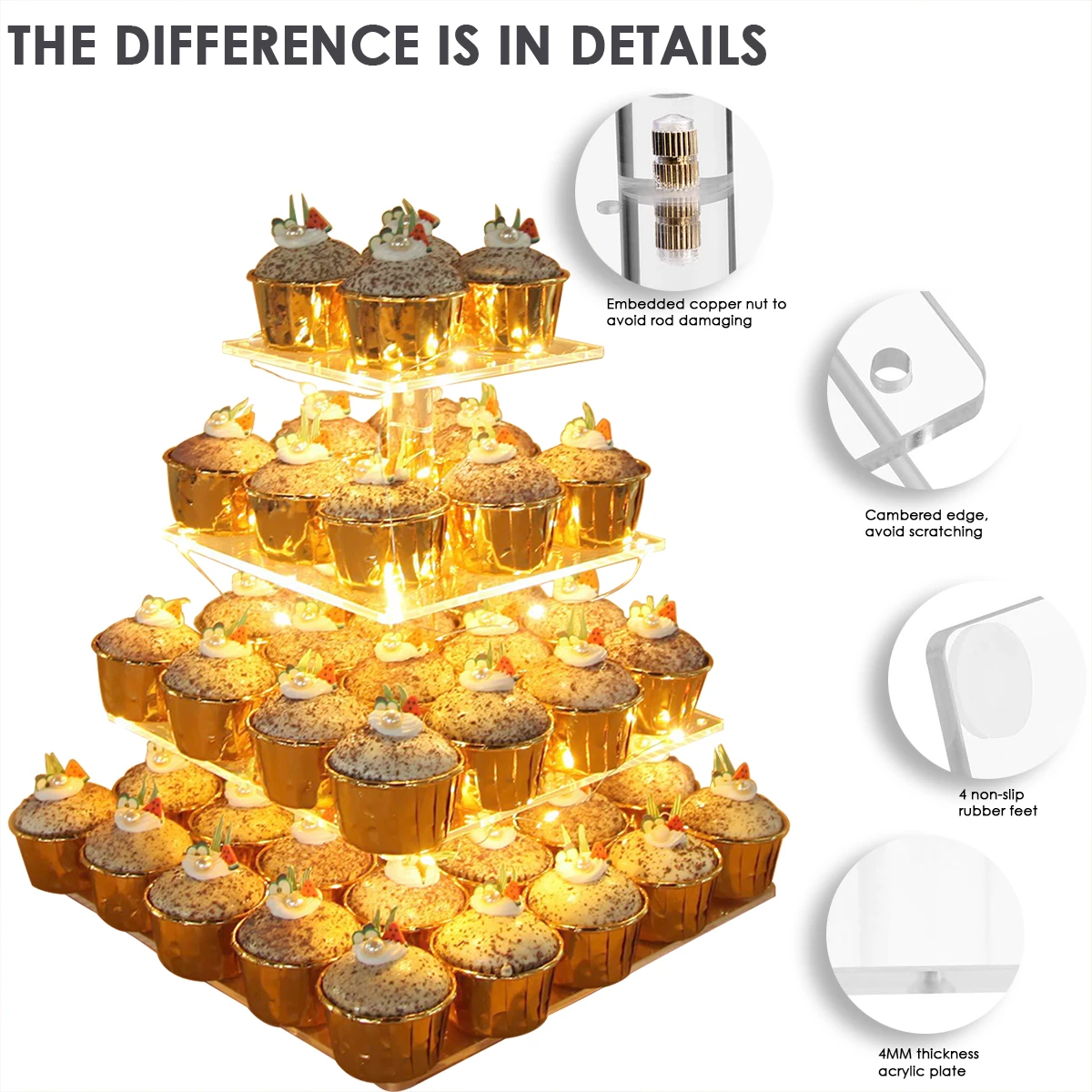 Квадратная подставка для кексов 4-уровневая акриловая торта десерта дерева башни