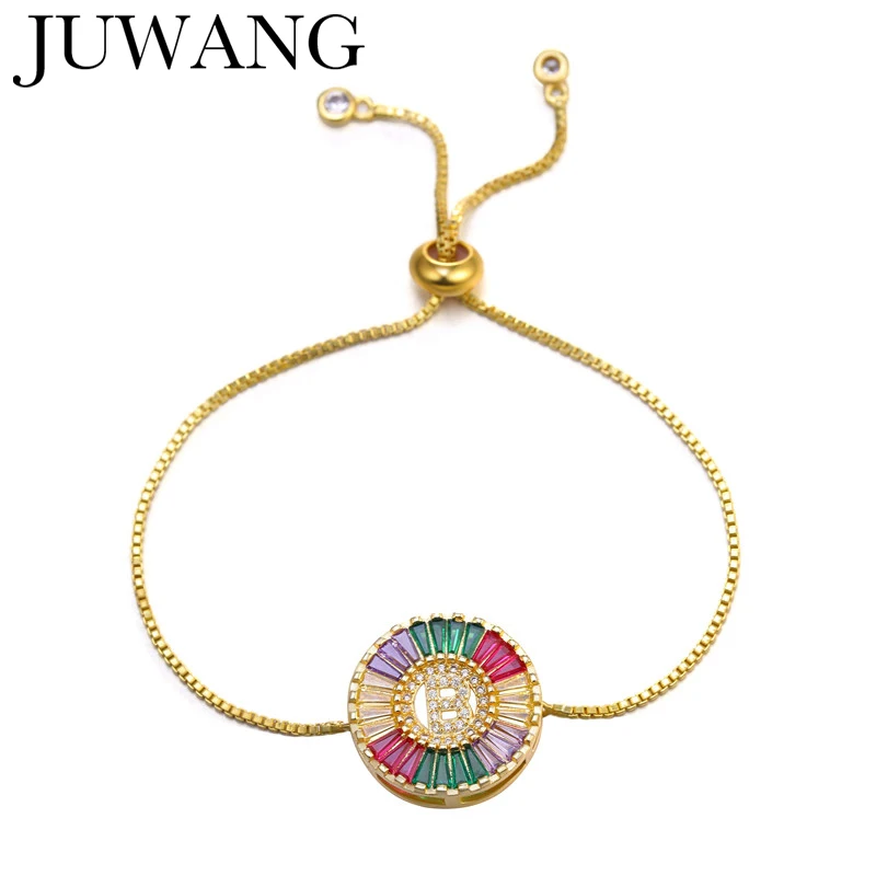 

New Copper Gold Cubic Zirconia 26 Alphabet Initial Bracelets For Women Femme A-Z Initial Chain Name Adjustable Bracelets