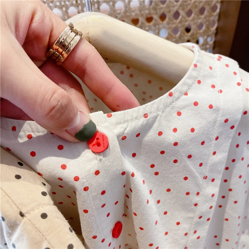 

Keelorn Baby Girls Casual Blouses 2021 New Spring Kids Polka Dot Tops Korean Long Sleeve Children Single-breasted Clothing
