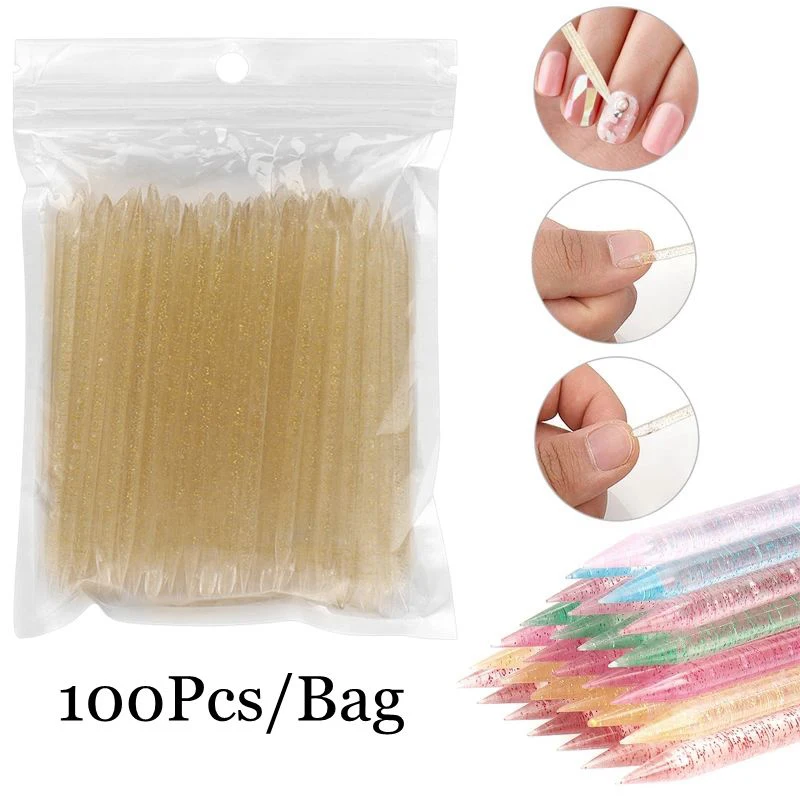 

100 Pcs Crystal Nail Cuticle Pusher Cuticle Remover Reusable Double End Beauty Nail Stick Nail Art Manicures Pedicure Tool
