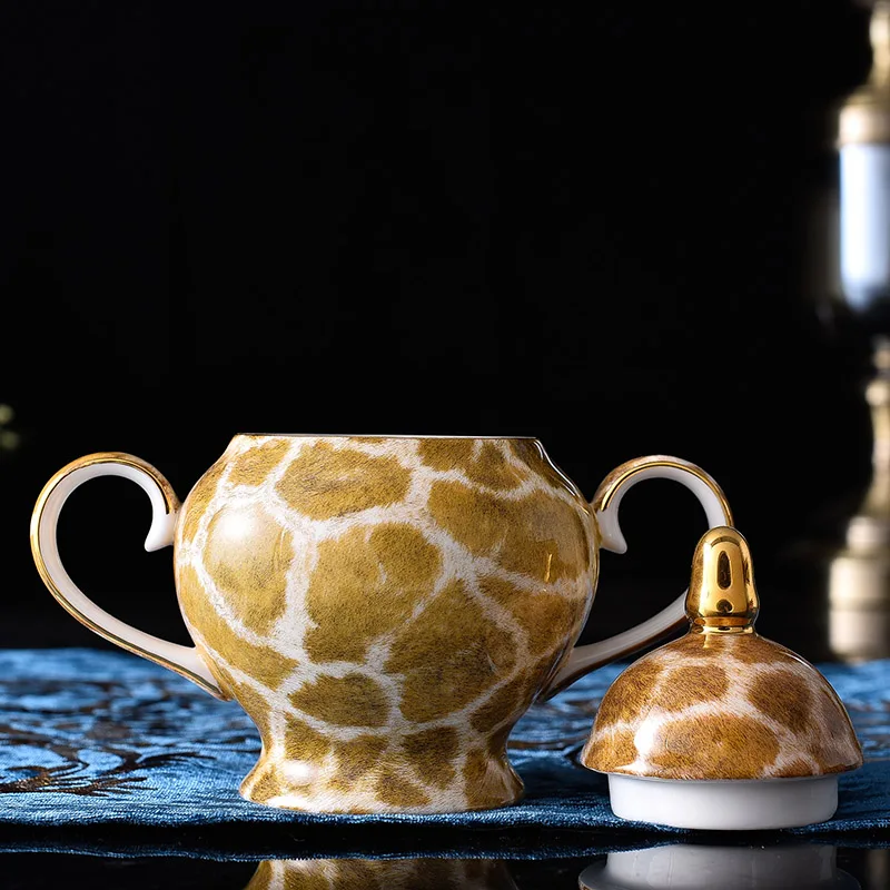 Juego de tazas y platillos de cer&aacute;mica de hueso fino, juego de t&eacute; con dise&ntilde;o de ciervo de alta calidad, estilo original, 15 piezas-3