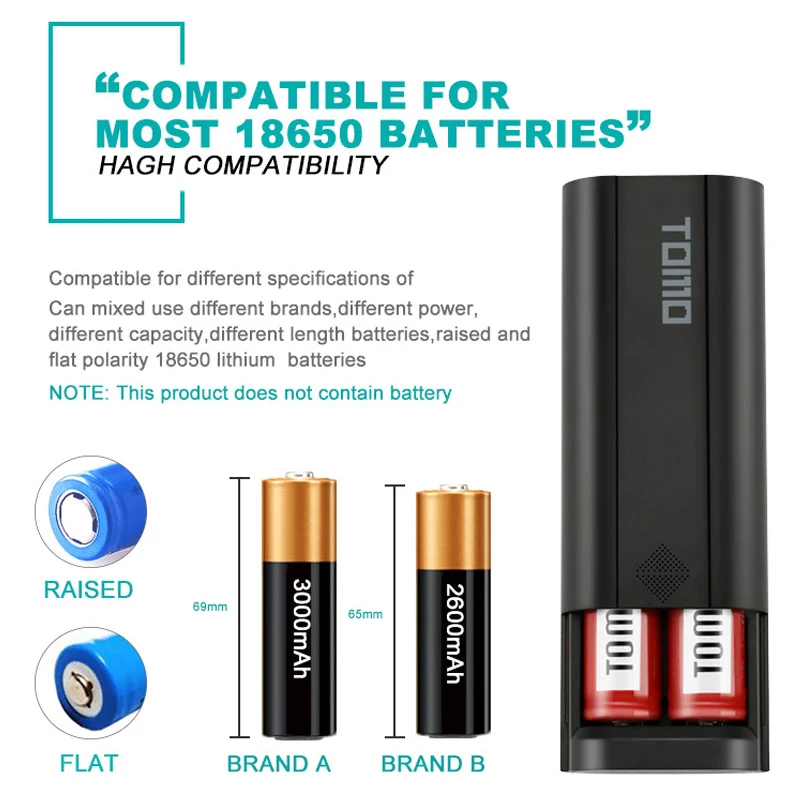 

TOMO P2 USB Battery Charger Smart DIY Mobile Power Bank Case Support Dual 18650 Batteries and Dual Outputs for Smartphone