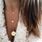 Многослойные звезда с круглой головкой монета с портретом кулон ожерелье пляжные Стразы Длинный Свитер Цепочка с кулоном, ожерелье, подарок для подруги