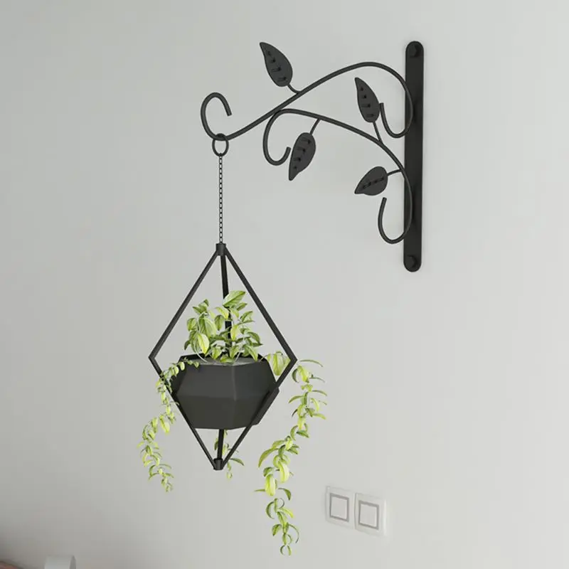 

Wrought Iron Wall Mounted Hanging Basket Hook Plant Flower Pot Hanger Balcony Garden Home Decoration