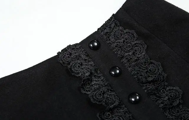 

Fall Spring Fashion Womens Female High Waisted Lace Patchwork A Line Black Woolen Skirt , Knee Length Wool Skirts for Women