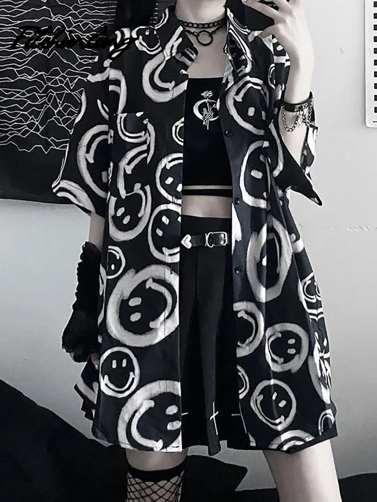 Блузка с принтом Fitshinling в готическом стиле Свободный кардиган гранж панк летняя