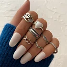 Новые винтажные серебряные кольца на палец, набор для женщин и девочек, кольцо в стиле ретро с сердечком любви, готические украшения, модные аксессуары