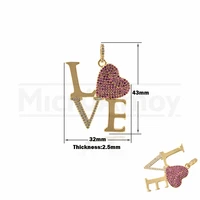 micro pave love necklace pendant charm gift to her diy jewelry necklace accessories 32x43x2 5mm