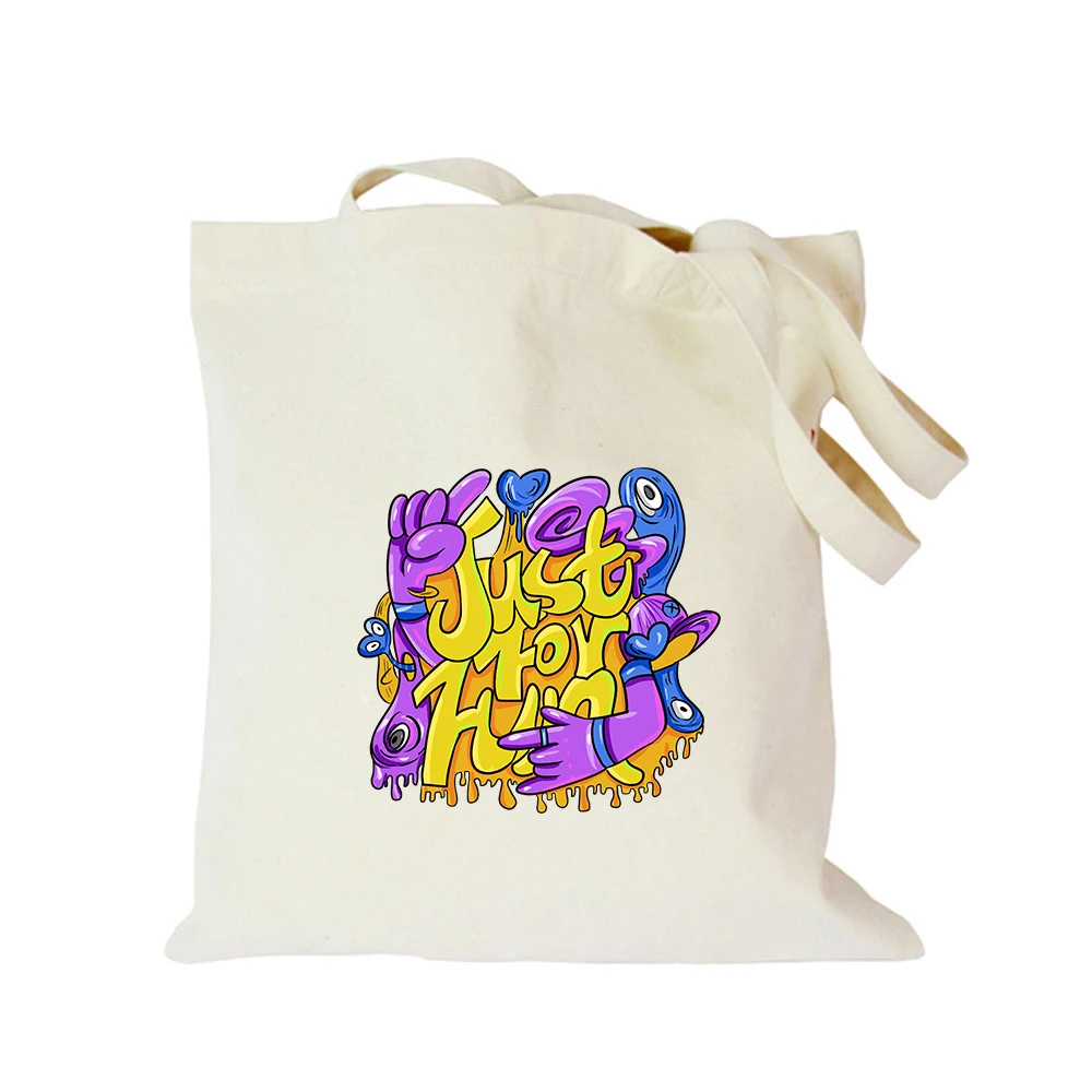 Original Custom logo Canvas Tote Cute Rock Graffiti Cartoon Print Handbag Men or Women Shoulder Bag Kawaii Shopping hand bag |