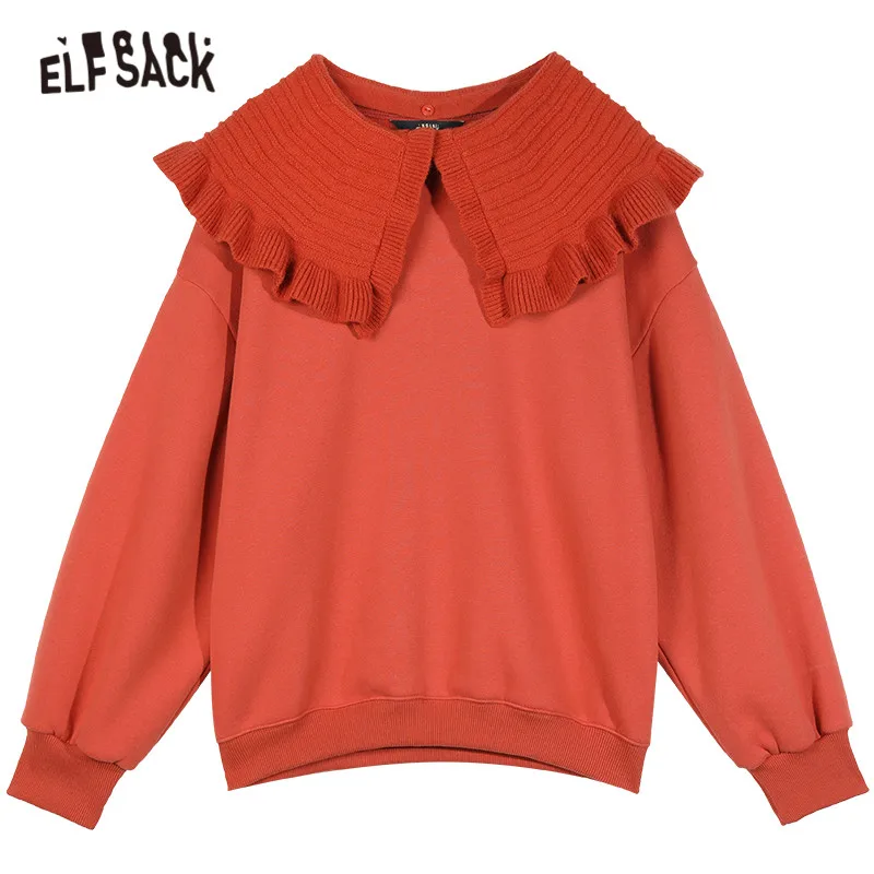 

ELFSACK Solid Pure Casual Oversize Peter Pan Collar Sweatshirt Women,2020 Winter ELF Minimalist Korean Female,Basic Daily Top