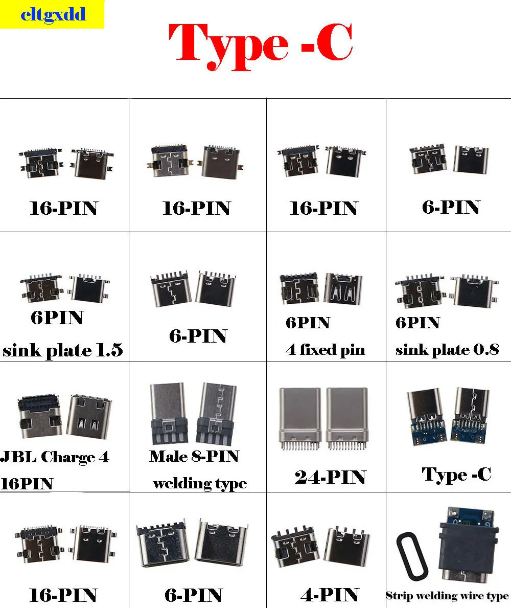 

5 шт., коннектор для розетки micro USB 4/6/16/24pin