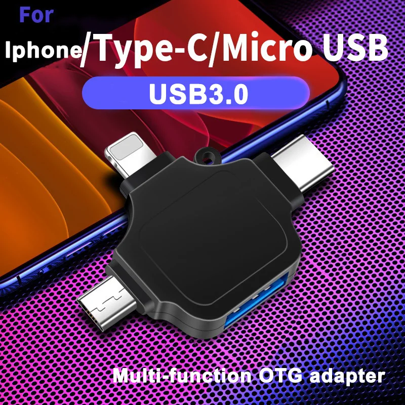 

Адаптер OTG 4 в 1 для Huawei Type-C для iPhone Android USB 3,0, адаптер «Все в одном» для подключения карт памяти U, флеш-накопителя, мыши