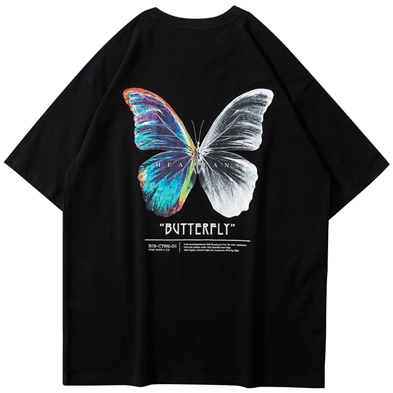 

Unisex Oversize Hip Hop Cotton T-Shirt Harajuku Tee Streetwear Casual Clothes For Men Women Color Butterfly Short Sleeve Tops