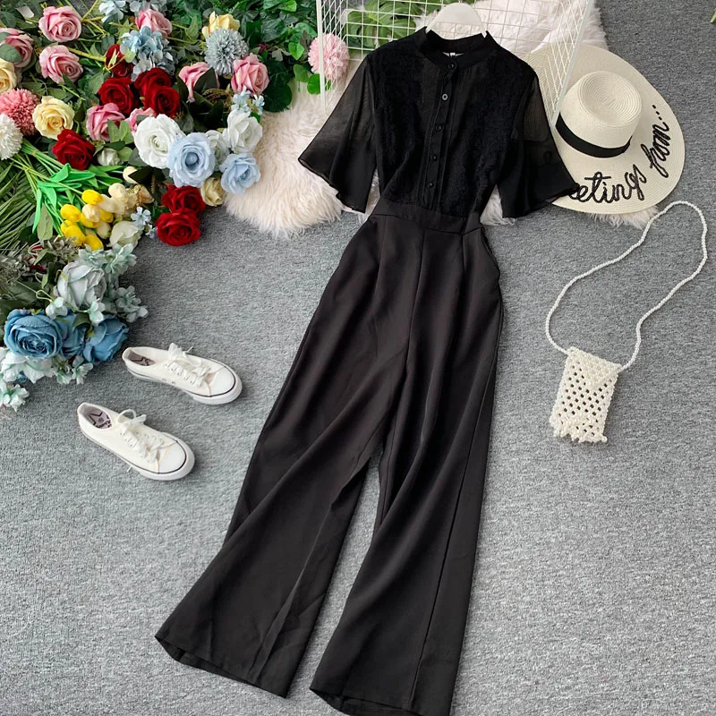 Женский комбинезон с широкими штанинами весна лето 2020|Женские комбинезоны| |