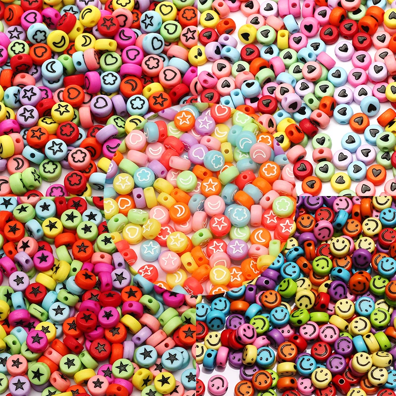 

Акриловые бусины 4x7 мм, узорные сердца со смайликом, свободные бусины для изготовления ювелирных изделий «сделай сам», для самостоятельного...