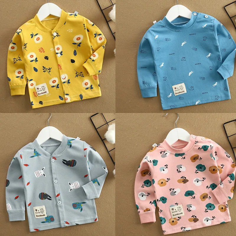 

Kids Autumn Winter Long Sleeved Cartoon Clothes Baby Boys Cute Cotton Tops Baby Cardigan Spring Pink Unicorn Bottoming Shir Out