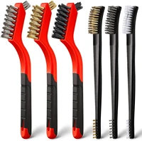 6 piece wire brush set brass stainless steel nylon wire brush for cleaning with curved handle for rust removal