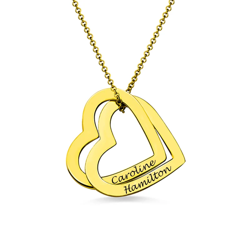 Gold Персонализированное женское ожерелье с двумя сердечками, с розовым золотом, для ее имени, подвеска на заказ для леди - Окраска металла: Gold