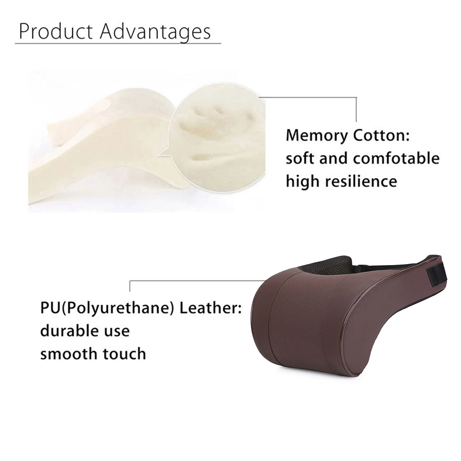 PU Leather Auto Car Neck Pillow Memory Foam Filling Neck Rest Seat Headrest Pillow Support Solution For Kids And Adults images - 6