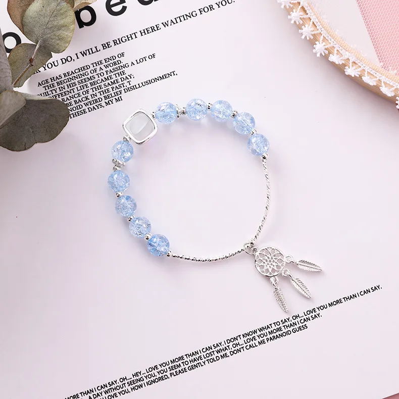 blue Браслет с клубничным кристаллом, розовый кристалл, браслеты с подвесками, Ловец снов, селенит, браслет на цепочке, новые ювелирные изделия - Окраска металла: blue
